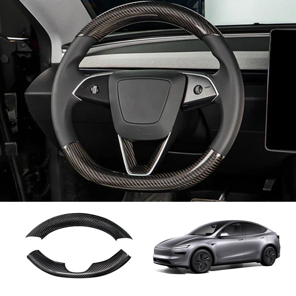 [Real Carbon Fiber] Steering Wheel Caps Cover for Tesla Model Y Juniper 2025+ - T-Launch