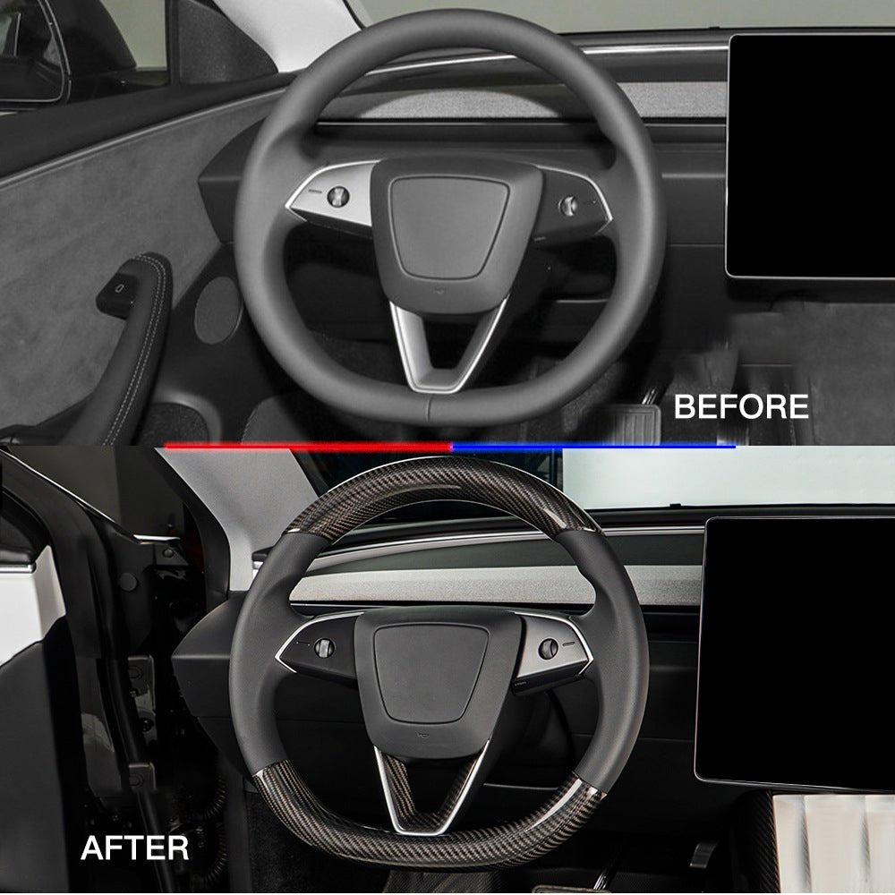 [Real Carbon Fiber] Steering Wheel Caps Cover for Tesla Model Y Juniper 2025+ - T-Launch
