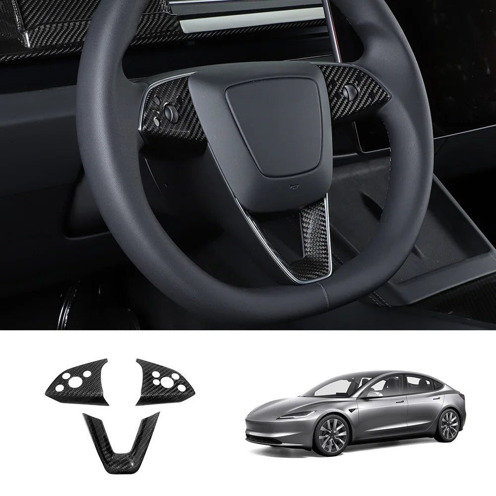 [Real Carbon Fiber] Steering Wheel Panel Covers (2PCS) for Tesla Model 3 Highland 2024+ - T-Launch
