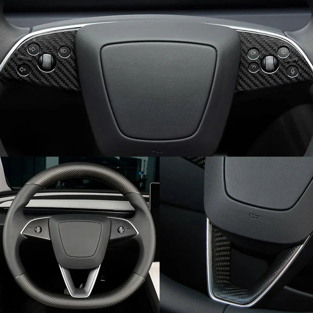 [Real Carbon Fiber] Steering Wheel Panel Covers (2PCS) for Tesla Model 3 Highland 2024+ - T-Launch