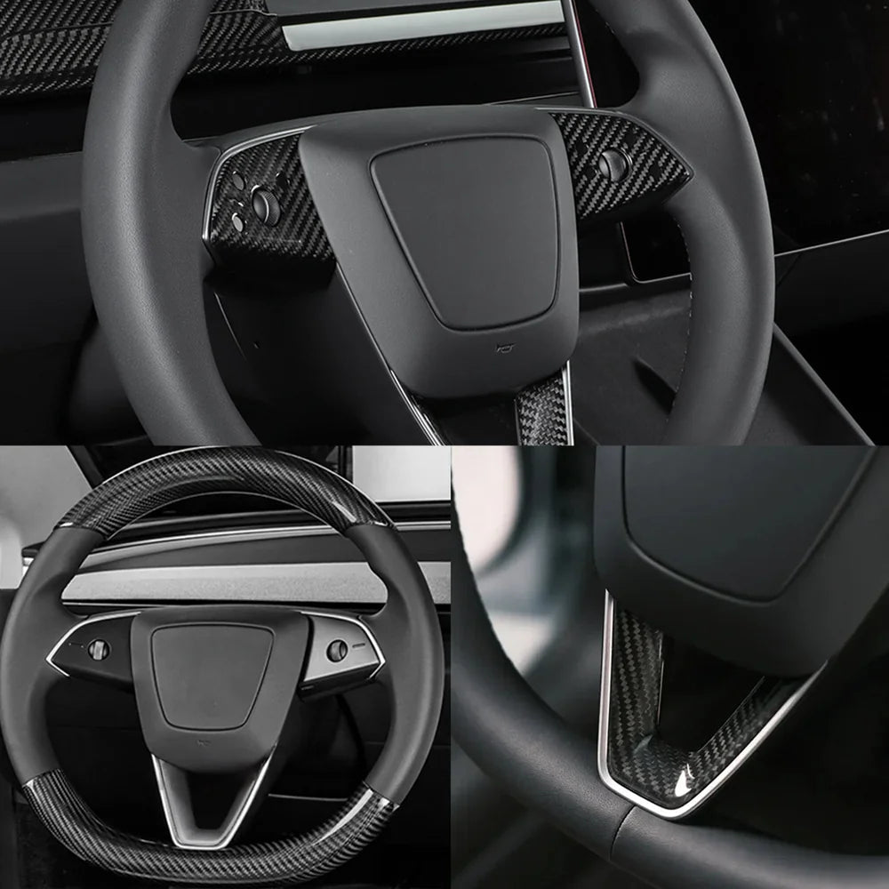 [Real Carbon Fiber] Steering Wheel Panel Covers (2PCS) for Tesla Model 3 Highland 2024+ - T-Launch
