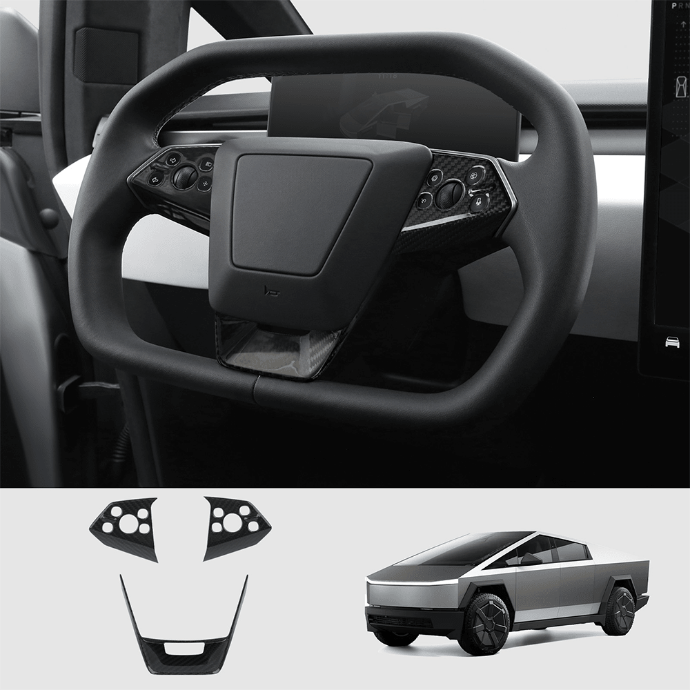 [Real Carbon Fiber] Steering Wheel Panel Covers for Tesla Cybertruck (Set of 3) - T-Launch
