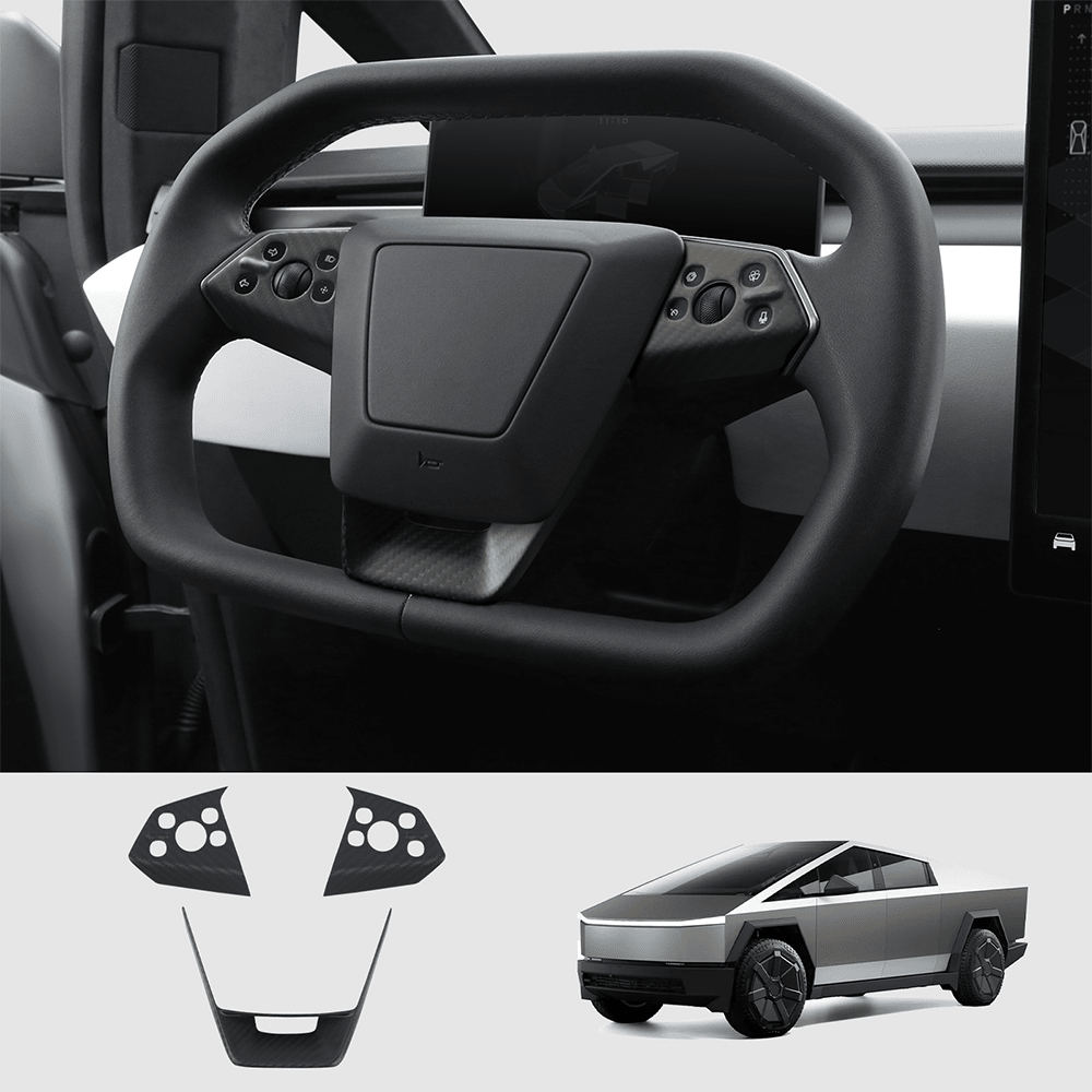 [Real Carbon Fiber] Steering Wheel Panel Covers for Tesla Cybertruck (Set of 3) - T-Launch