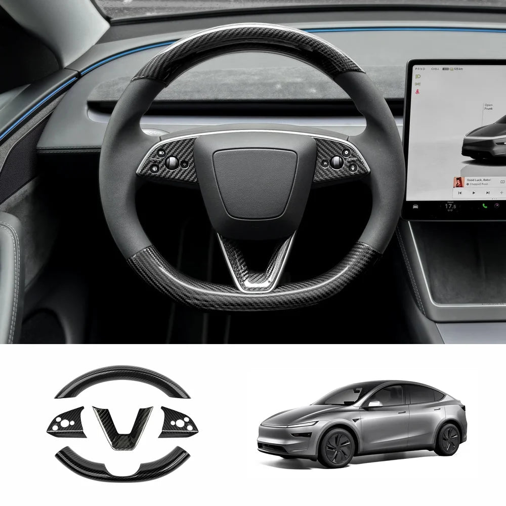 [Real Carbon Fiber] Steering Wheel Trim Cover Kit for Tesla Model Y Juniper 2025+ - T-Launch