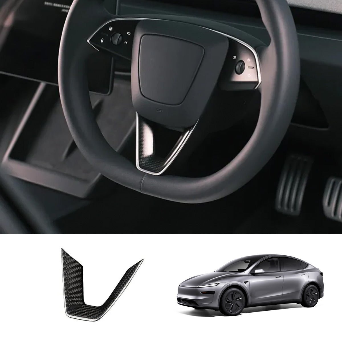 [Real Carbon Fiber] Steering Wheel V-Cover for Tesla Model Y Juniper 2025+ - T-Launch