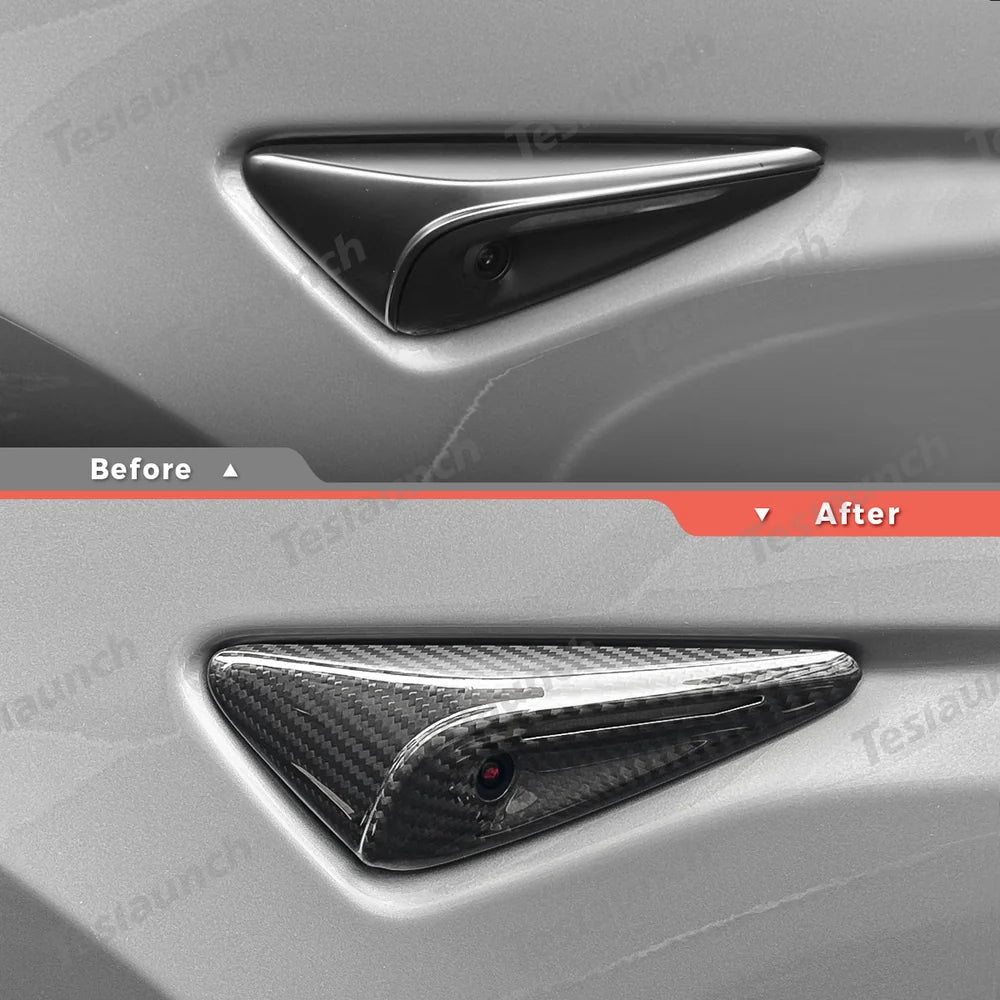 [Real Carbon Fiber] Turn Signal Camera Overlay Covers For Tesla Model Y Juniper 2025+ (2 Pcs) - T-Launch