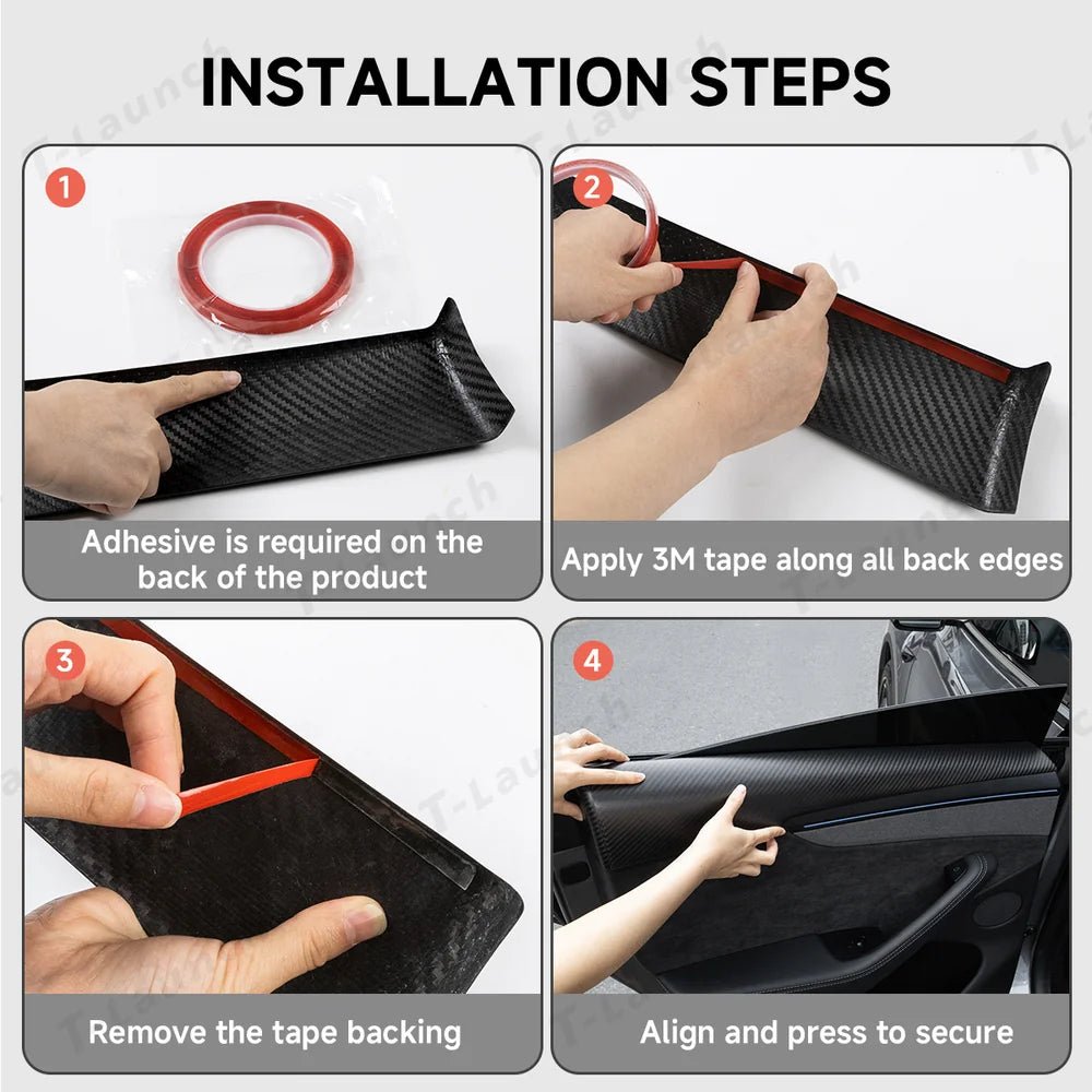 [Real Carbon Fiber] Upper Door Panel Trim Overlay Covers for Tesla Model Y Juniper 2025+ - T-Launch