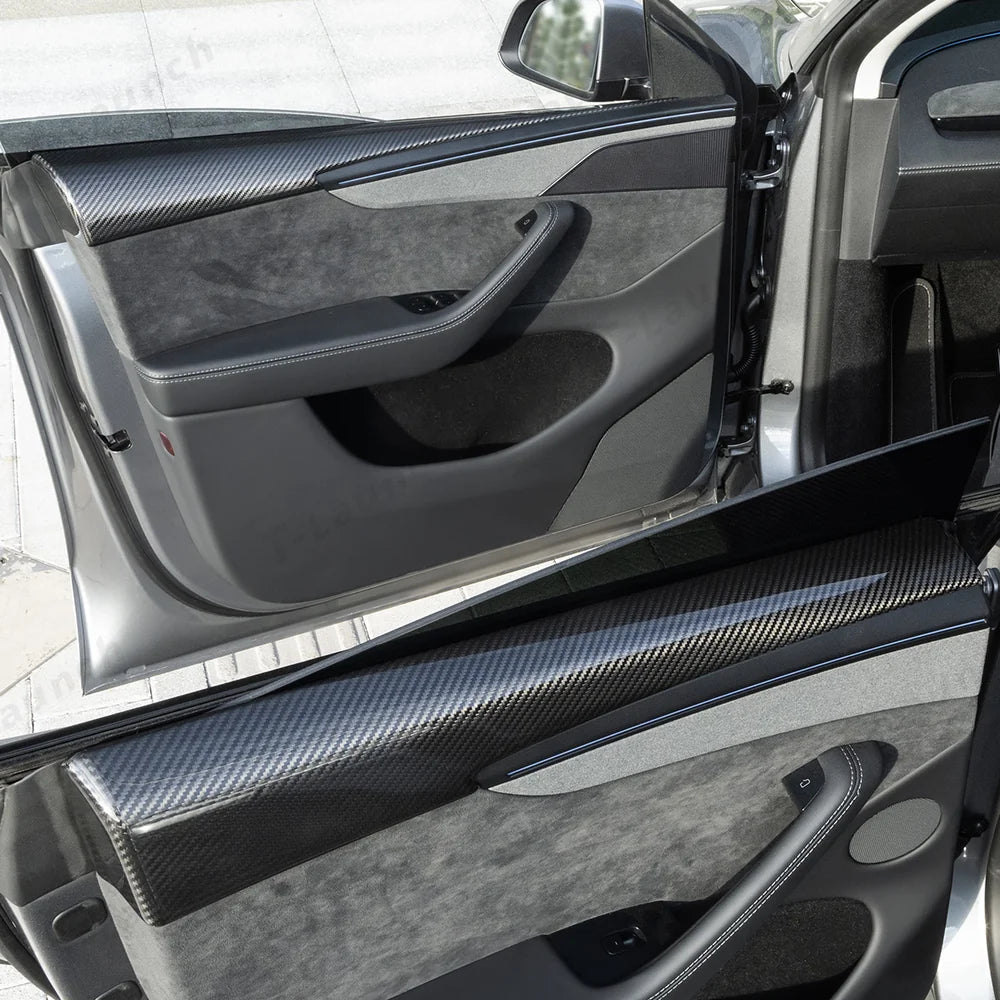 [Real Carbon Fiber] Upper Door Panel Trim Overlay Covers for Tesla Model Y Juniper 2025+ - T-Launch