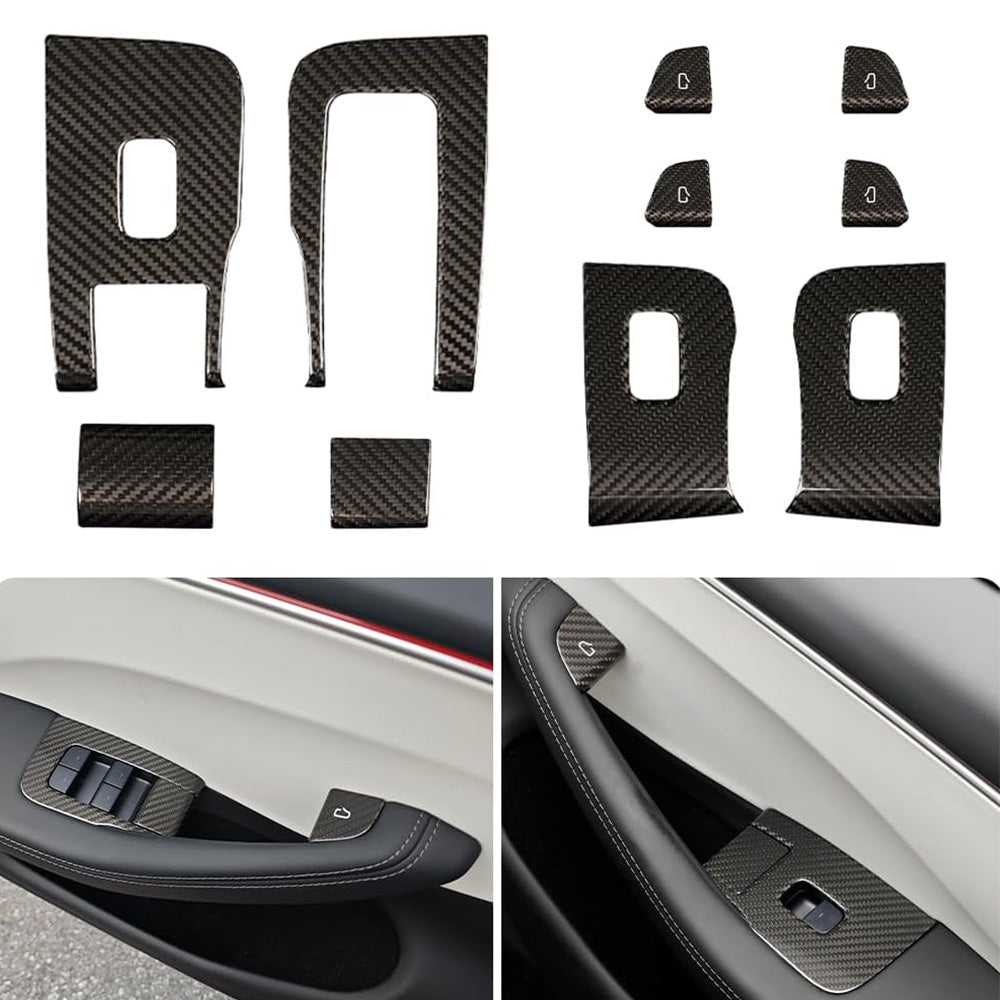[Real Carbon Fiber] Window Lift Button Trim Switch Covers (10 PCS) for Tesla Model 3 Highland 2024+ - T-Launch