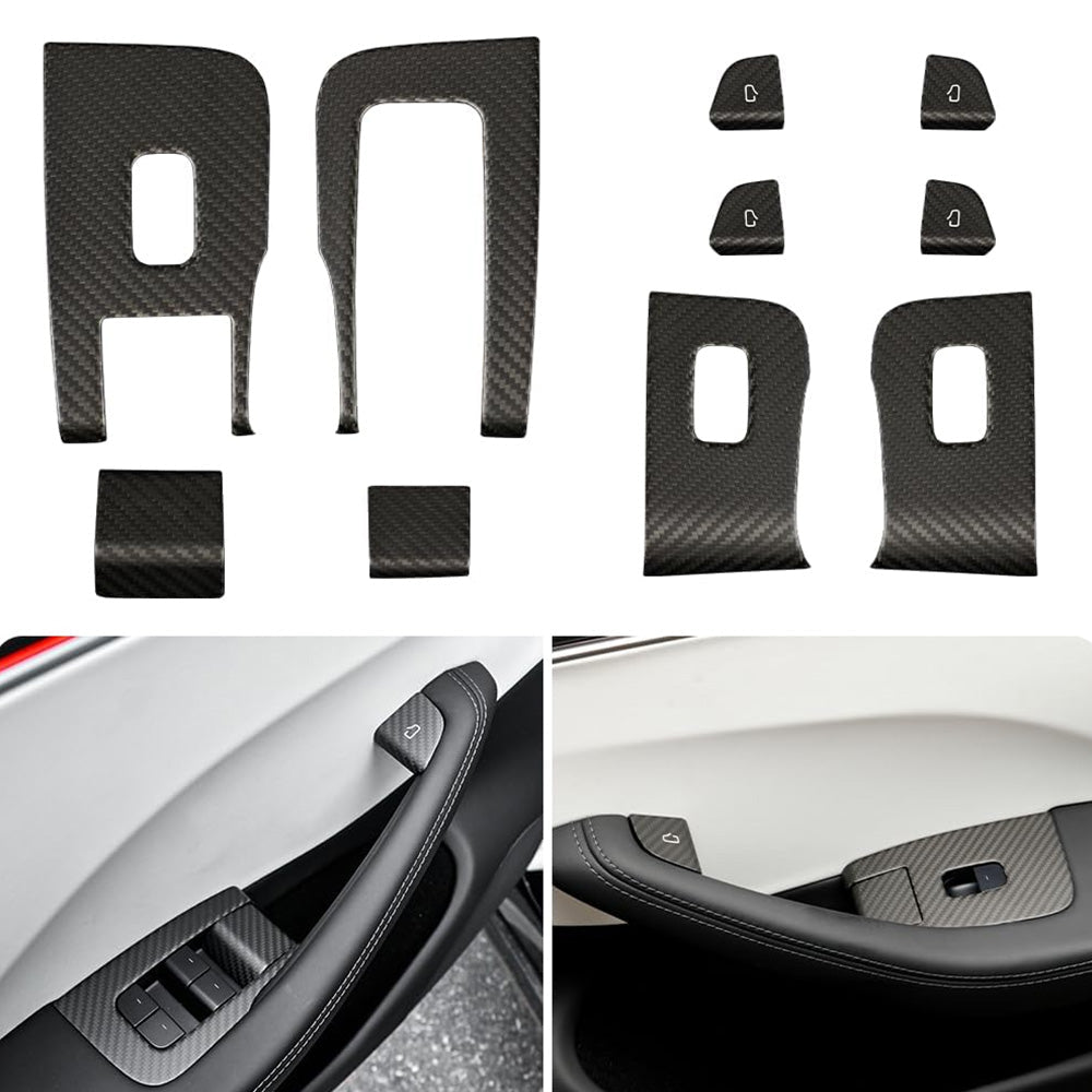 [Real Carbon Fiber] Window Lift Button Trim Switch Covers (10 PCS) for Tesla Model 3 Highland 2024+ - T-Launch