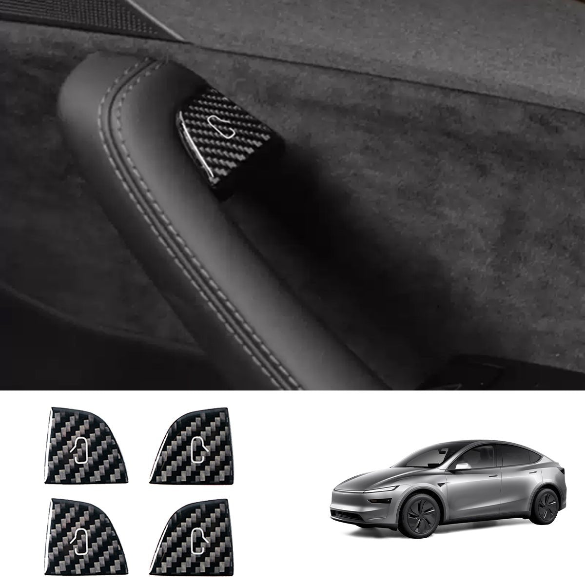 Real Carbon Fiber Window Switch Button Cover Sticker 4 PCS For Tesla Model 3 Highland 2024+ / Model Y Juniper 2025+ - T-Launch