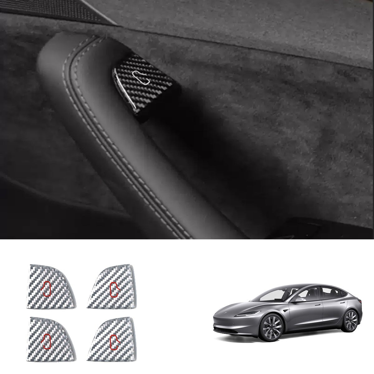 Real Carbon Fiber Window Switch Button Cover Sticker 4 PCS For Tesla Model 3 Highland 2024+ / Model Y Juniper 2025+ - T-Launch