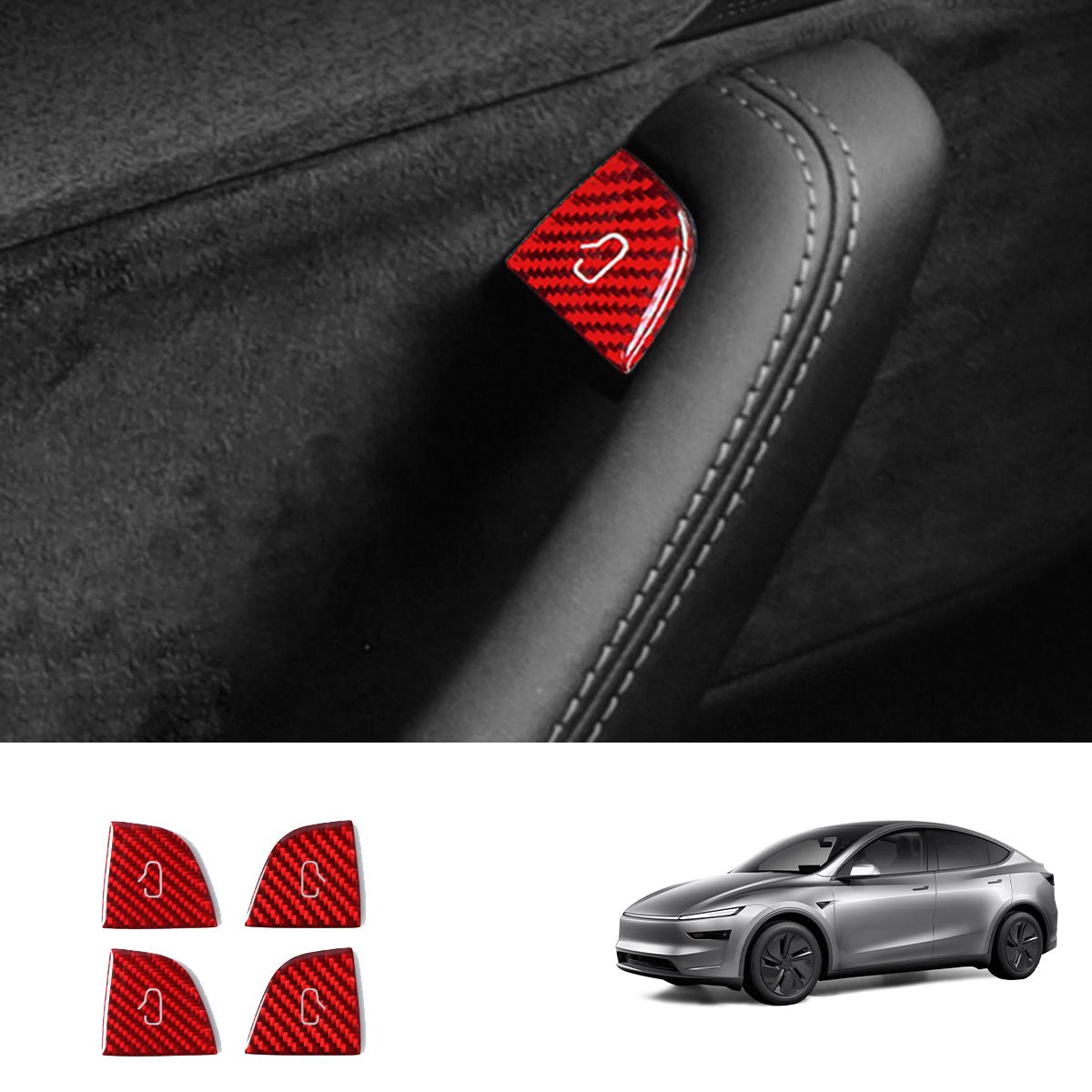 Real Carbon Fiber Window Switch Button Cover Sticker 4 PCS For Tesla Model 3 Highland 2024+ / Model Y Juniper 2025+ - T-Launch
