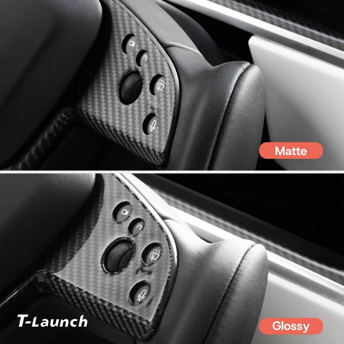 [Real Carbon Fiber] Yoke Steering Wheel Cover Overlay Plate Panel For Model S/X (2021+) - T-Launch