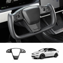 [Real Carbon Fiber] Yoke Steering Wheel Cover Overlay Plate Panel For Model S/X (2021+) - T-Launch