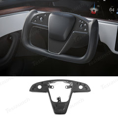 [Real Carbon Fiber] Yoke Steering Wheel Cover Replacement Overlay Plate Panel For Model S/X (2021+) - T-Launch