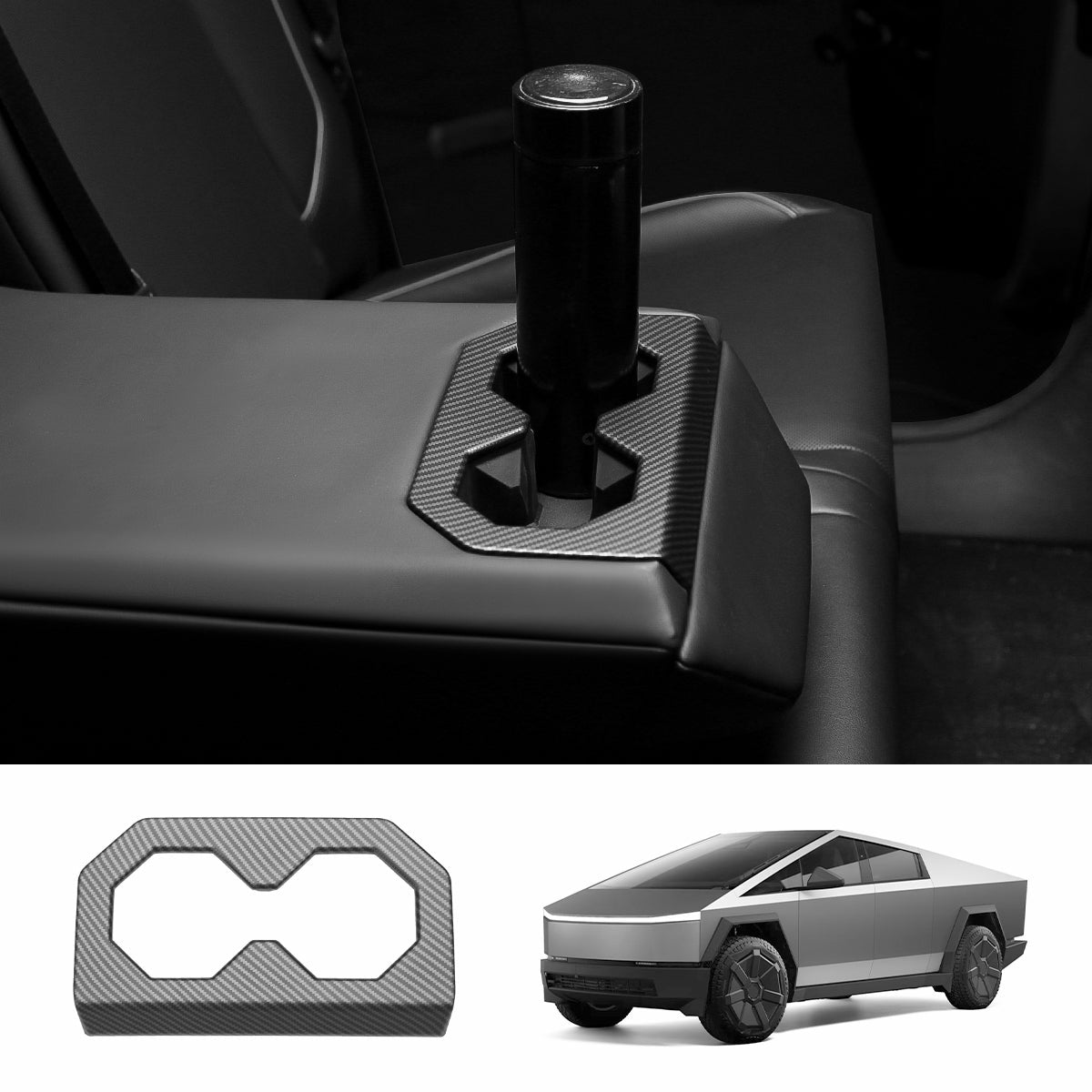 Rear Seat Cup Holder Frame Trim Cover (Carbon Fiber Pattern ABS) for Cybertruck - T-Launch