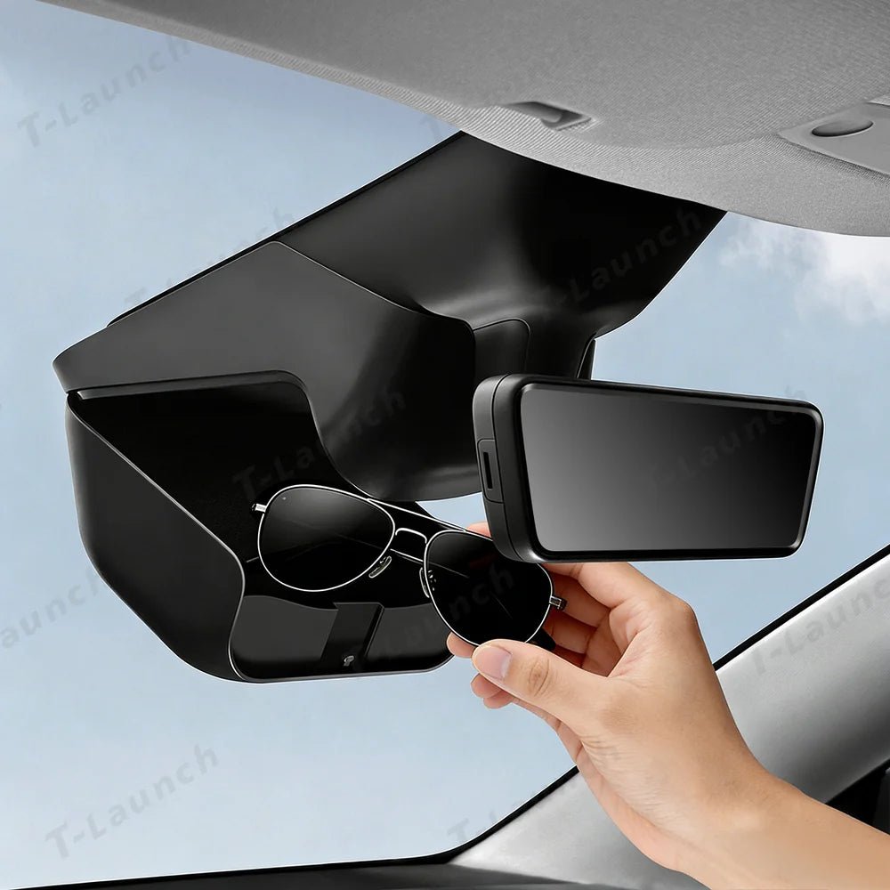 Rearview Mirror Hidden Sunglasses Holder & Storage Box for Tesla Model Y Juniper 2025+ - T-Launch