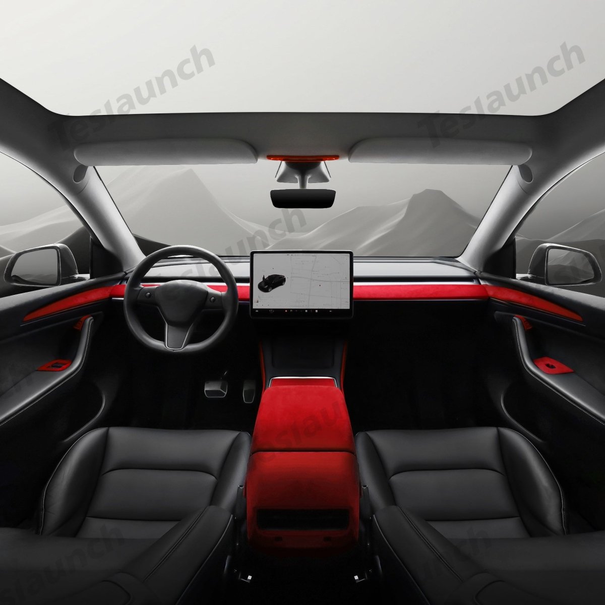 Red Alcantara Wrap Kit Interior Accessories for 2021-2023 Model 3 and Model Y - T-Launch