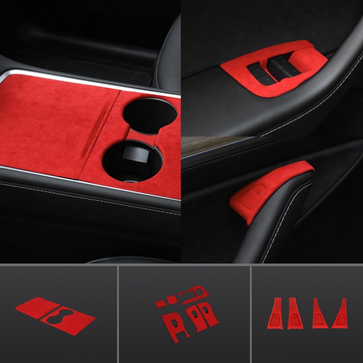 Red Alcantara Wrap Kit Interior Accessories for 2021-2023 Model 3 and Model Y - T-Launch