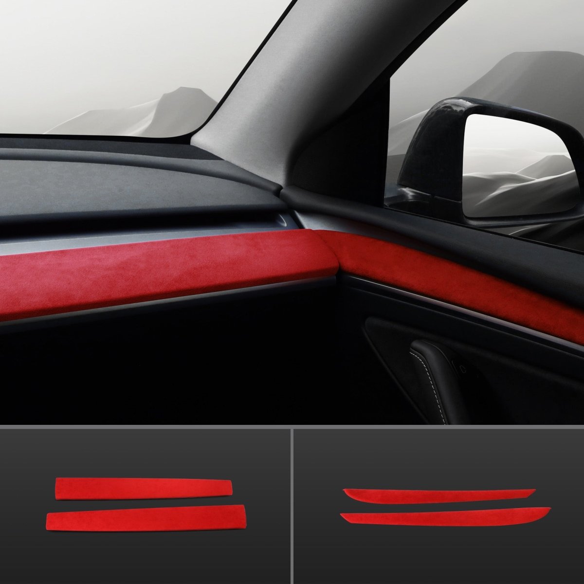 Red Alcantara Wrap Kit Interior Accessories for 2021-2023 Model 3 and Model Y - T-Launch