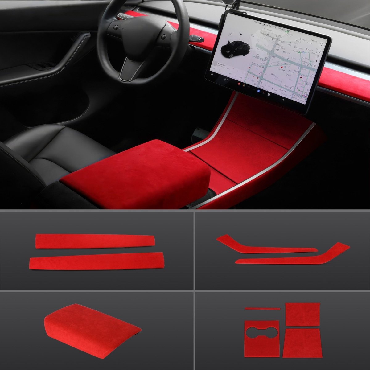 Red Alcantara Wrap Kit Interior Accessories for 2021-2023 Model 3 and Model Y - T-Launch