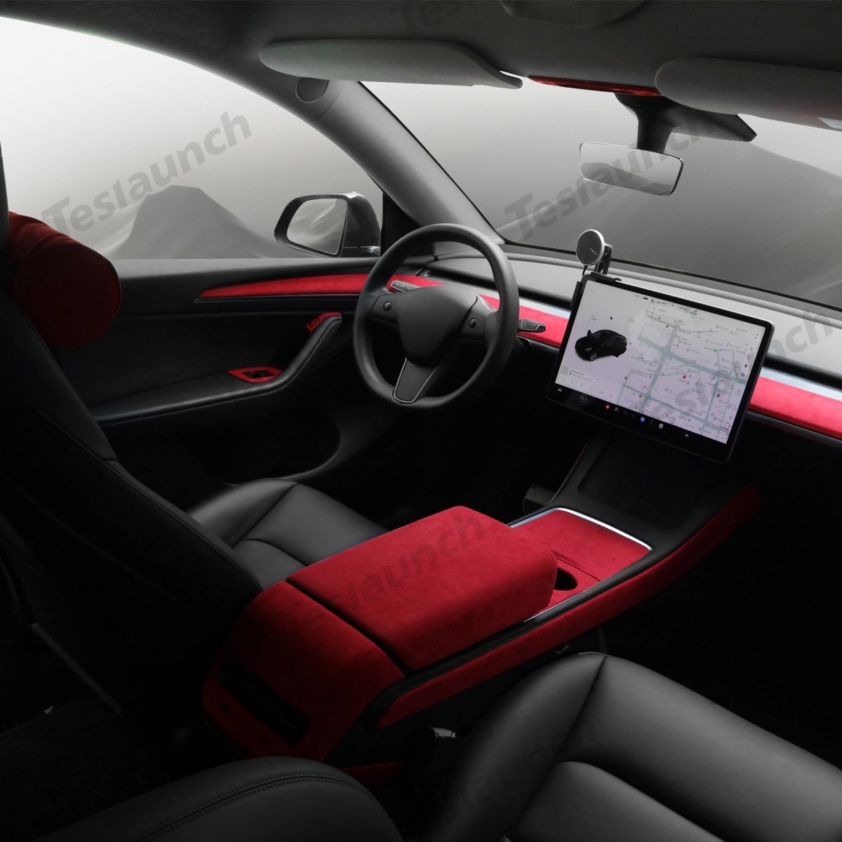 Red Alcantara Wrap Kit Interior Accessories for 2021-2023 Model 3 and Model Y - T-Launch