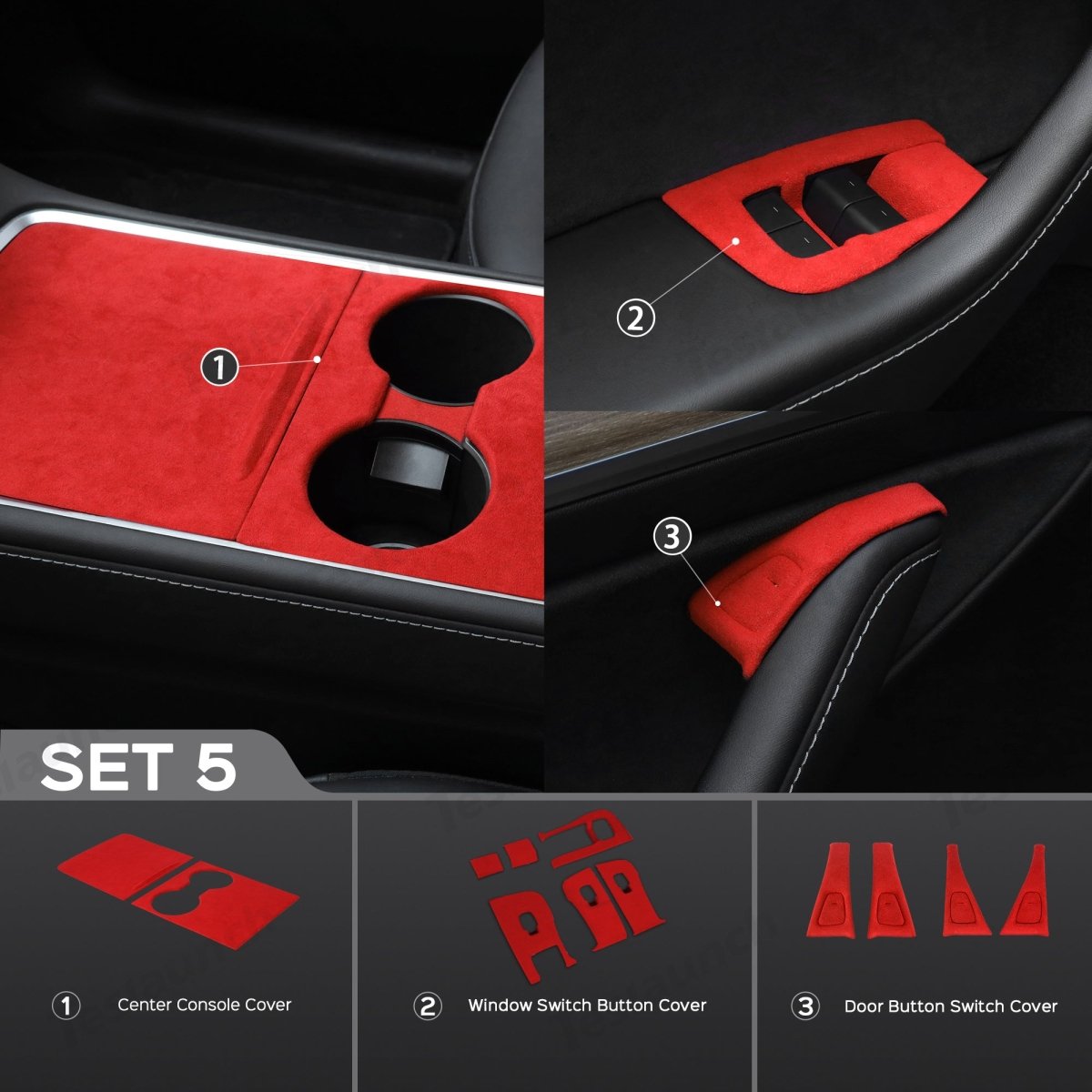 Red Alcantara Wrap Kit Interior Accessories for 2021-2023 Model 3 and Model Y - T-Launch