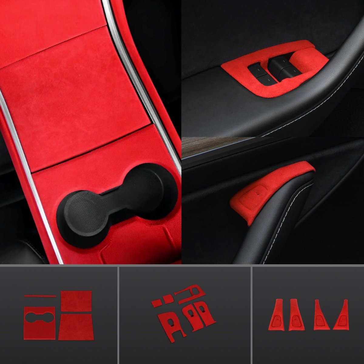 Red Alcantara Wrap Kit Interior Accessories for 2021-2023 Model 3 and Model Y - T-Launch