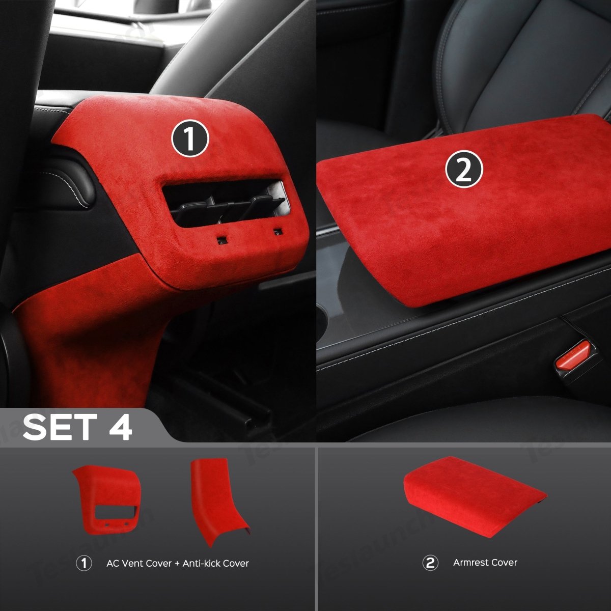 Red Alcantara Wrap Kit Interior Accessories for 2021-2023 Model 3 and Model Y - T-Launch