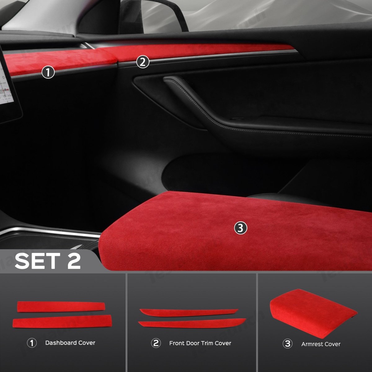 Red Alcantara Wrap Kit Interior Accessories for 2021-2023 Model 3 and Model Y - T-Launch