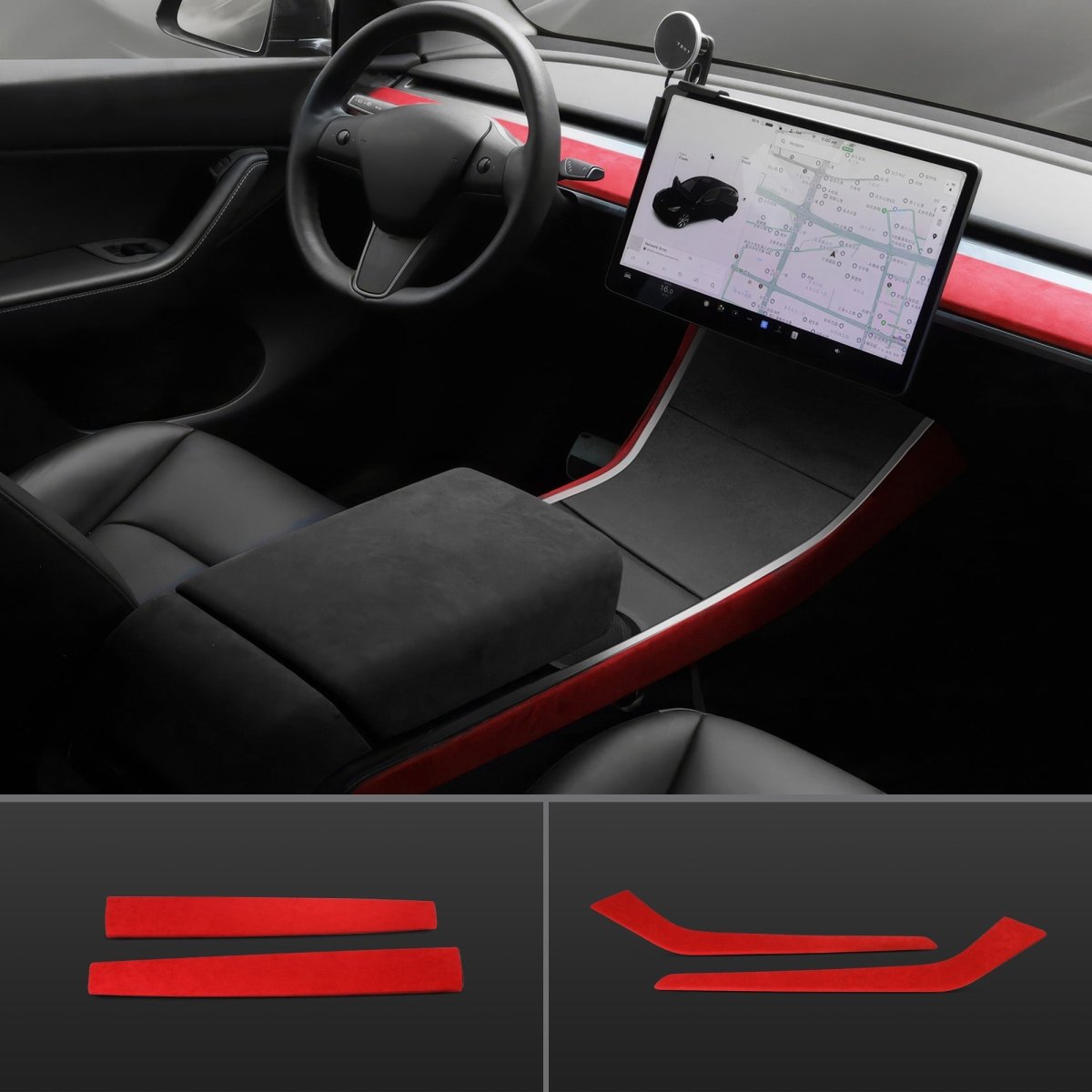 Red Alcantara Wrap Kit Interior Accessories for 2021-2023 Model 3 and Model Y - T-Launch