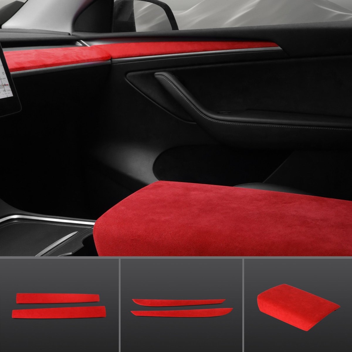 Red Alcantara Wrap Kit Interior Accessories for 2021-2023 Model 3 and Model Y - T-Launch