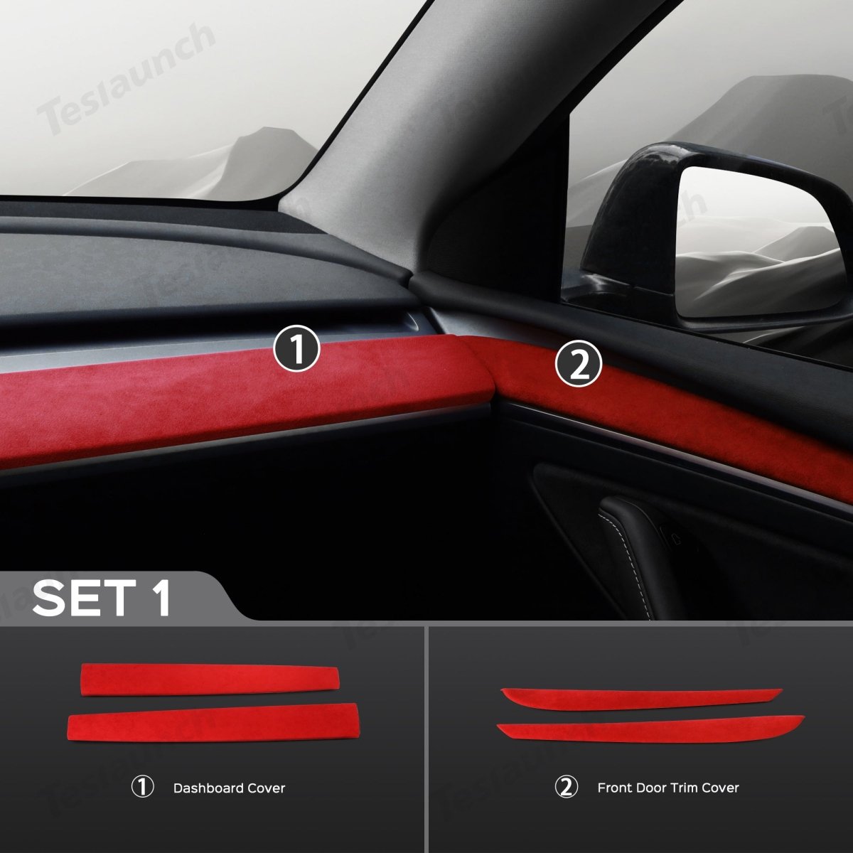 Red Alcantara Wrap Kit Interior Accessories for 2021-2023 Model 3 and Model Y - T-Launch
