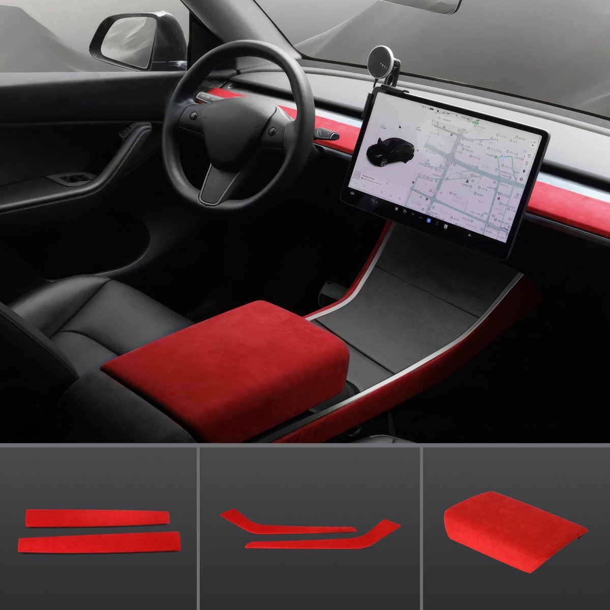 Red Alcantara Wrap Kit Interior Accessories for 2021-2023 Model 3 and Model Y - T-Launch