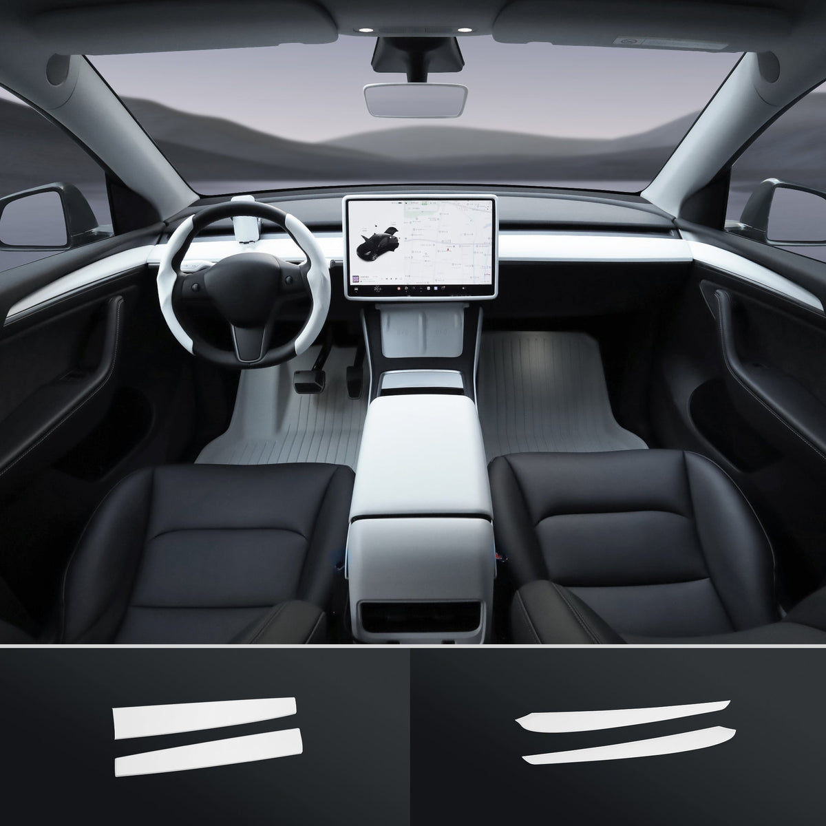 Matt fehér belső bővítő készlet Tesla 2021-2023 Model 3