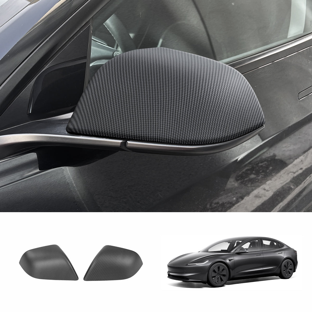Side Mirror Cover Caps – Protective & Stylish Exterior Trim for Tesla 2024+ Model 3 Highland - T-Launch