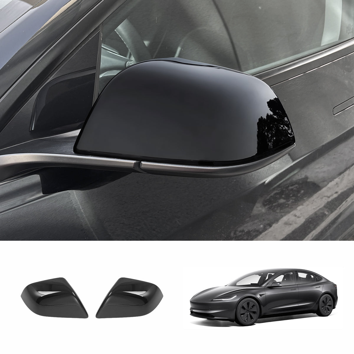 Side Mirror Cover Caps – Protective & Stylish Exterior Trim for Tesla 2024+ Model 3 Highland - T-Launch
