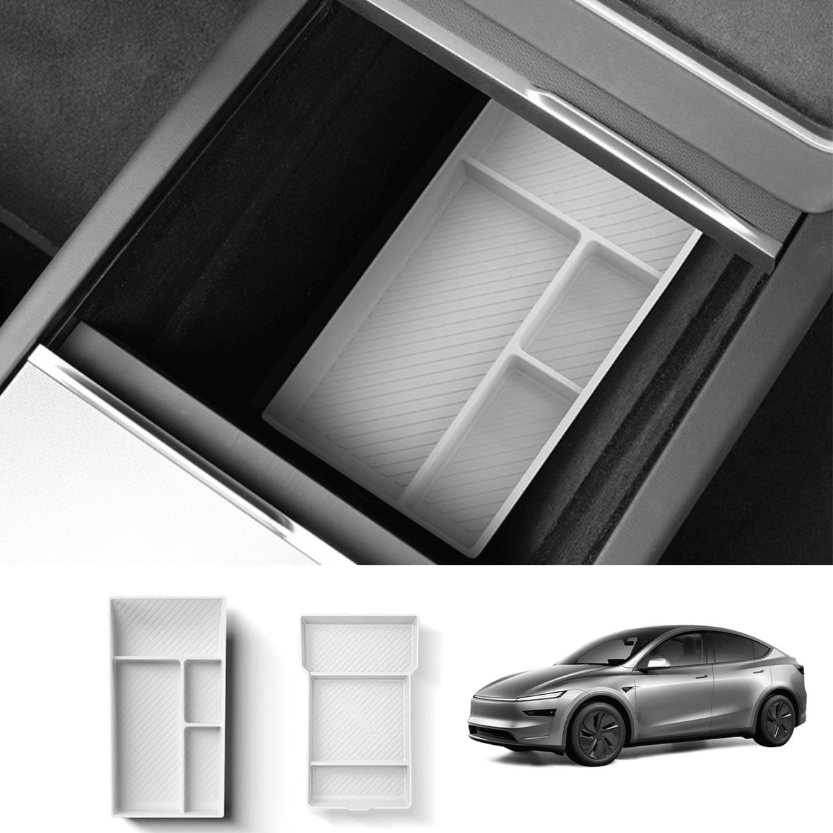 Silicone Center Console & Armrest Lower Storage Tray for Tesla Model Y Juniper 2025+ - T-Launch