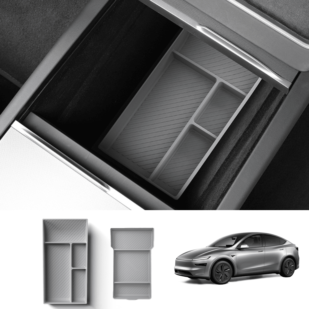 Silicone Center Console & Armrest Lower Storage Tray for Tesla Model Y Juniper 2025+ - T-Launch
