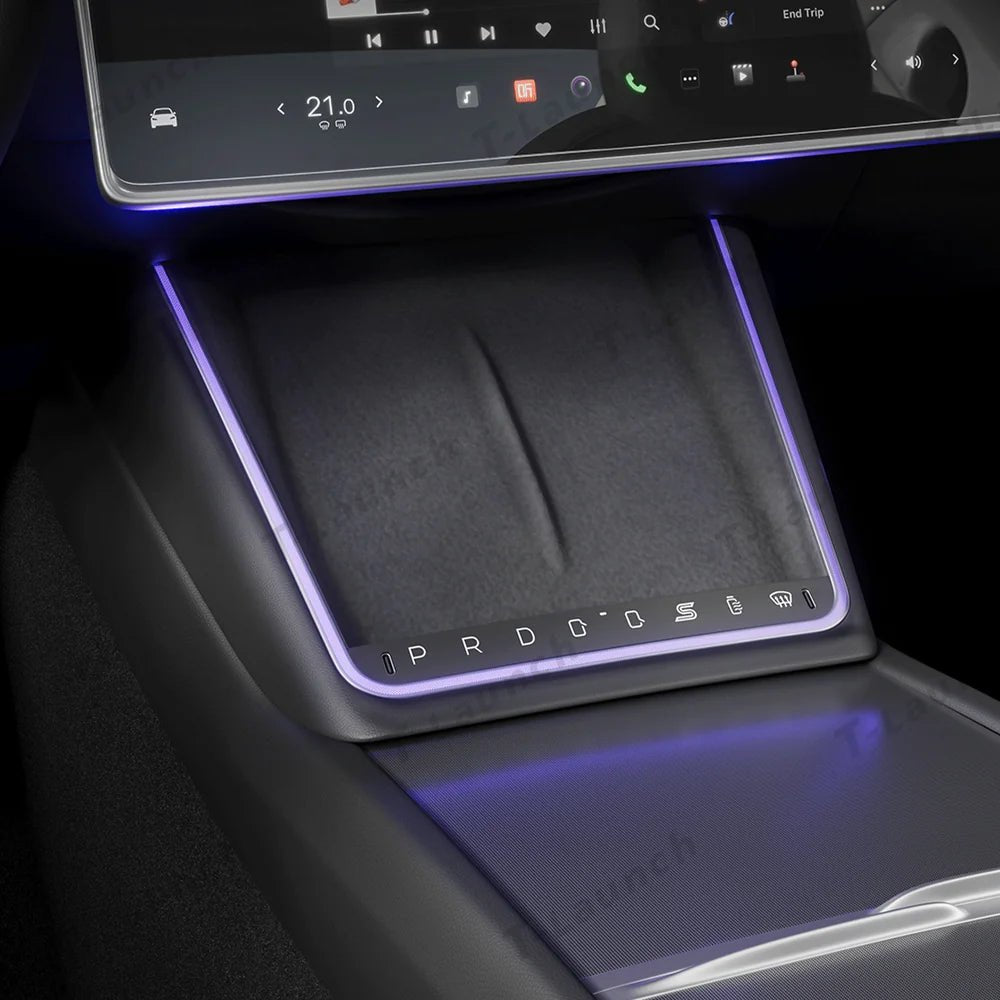 Smart Touch Center Console Wireless Charging Dock with Ambient Light Sync for Tesla Model Y Juniper 2025+ / Model 3 Highland 2024+ - T-Launch