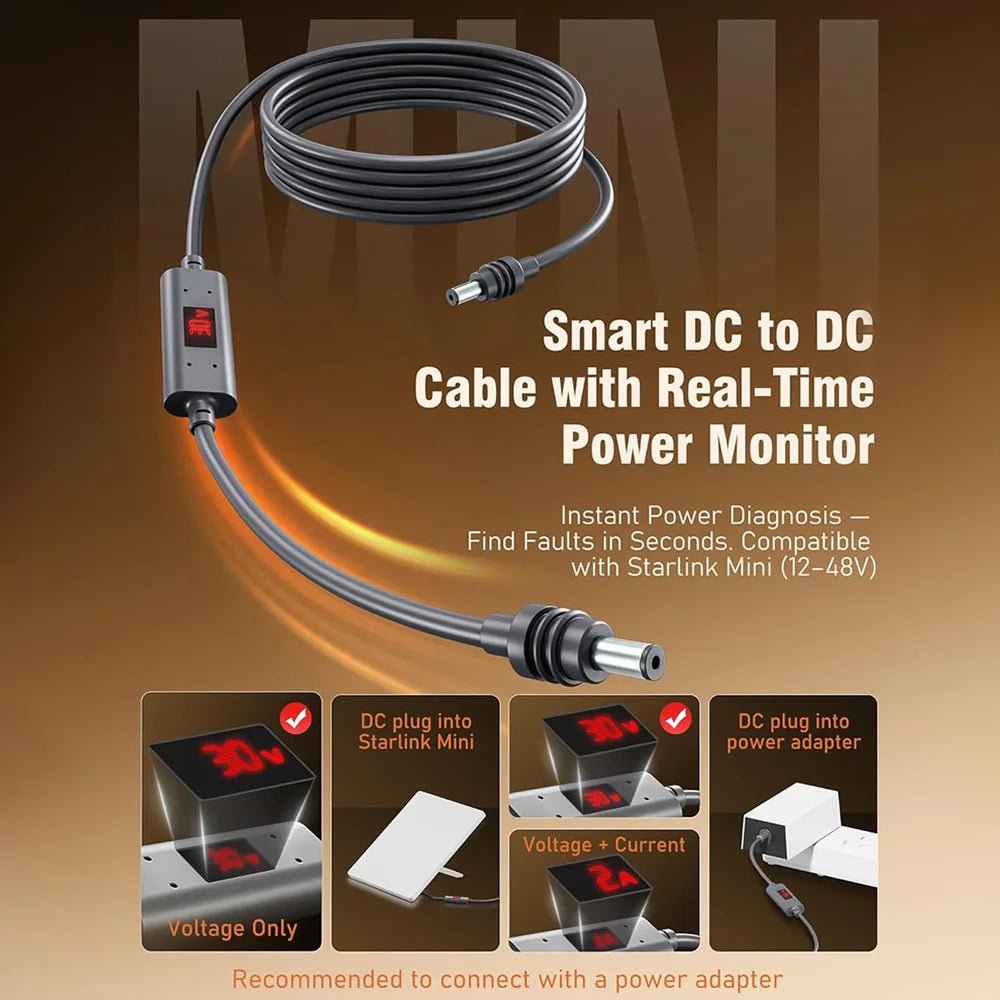 Starlink Mini DC Power Cable – Real-Time Voltage & Current Monitor - T-Launch