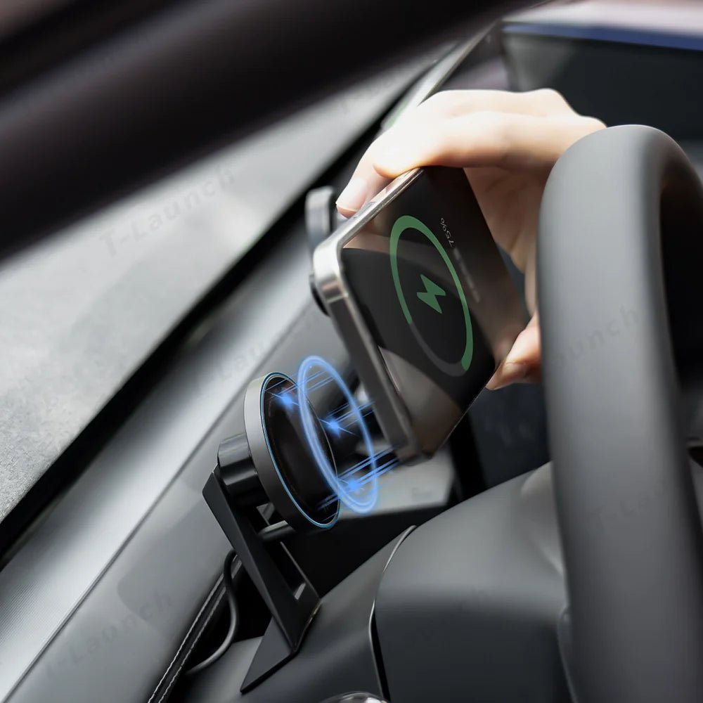 Steering Wheel Magnetic MagSafe Wireless Charging Phone Holder for Tesla Model 3 Highland Standard 2025+ - T-Launch