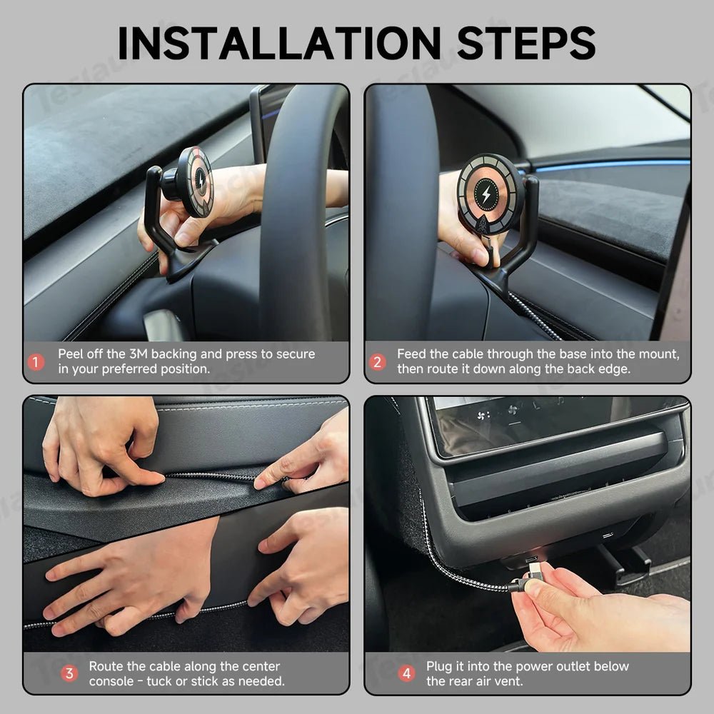 Steering Wheel Magnetic Magsafe Wireless Charging Phone Holder For Tesla Model 3/Y(2017-2025) - T-Launch