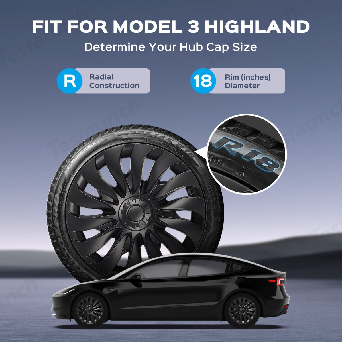 Storm Style Full Cover Wheel Hubcap For Tesla 2024+ Model 3 Highland 18-inch Wheels (4PCS) - T-Launch