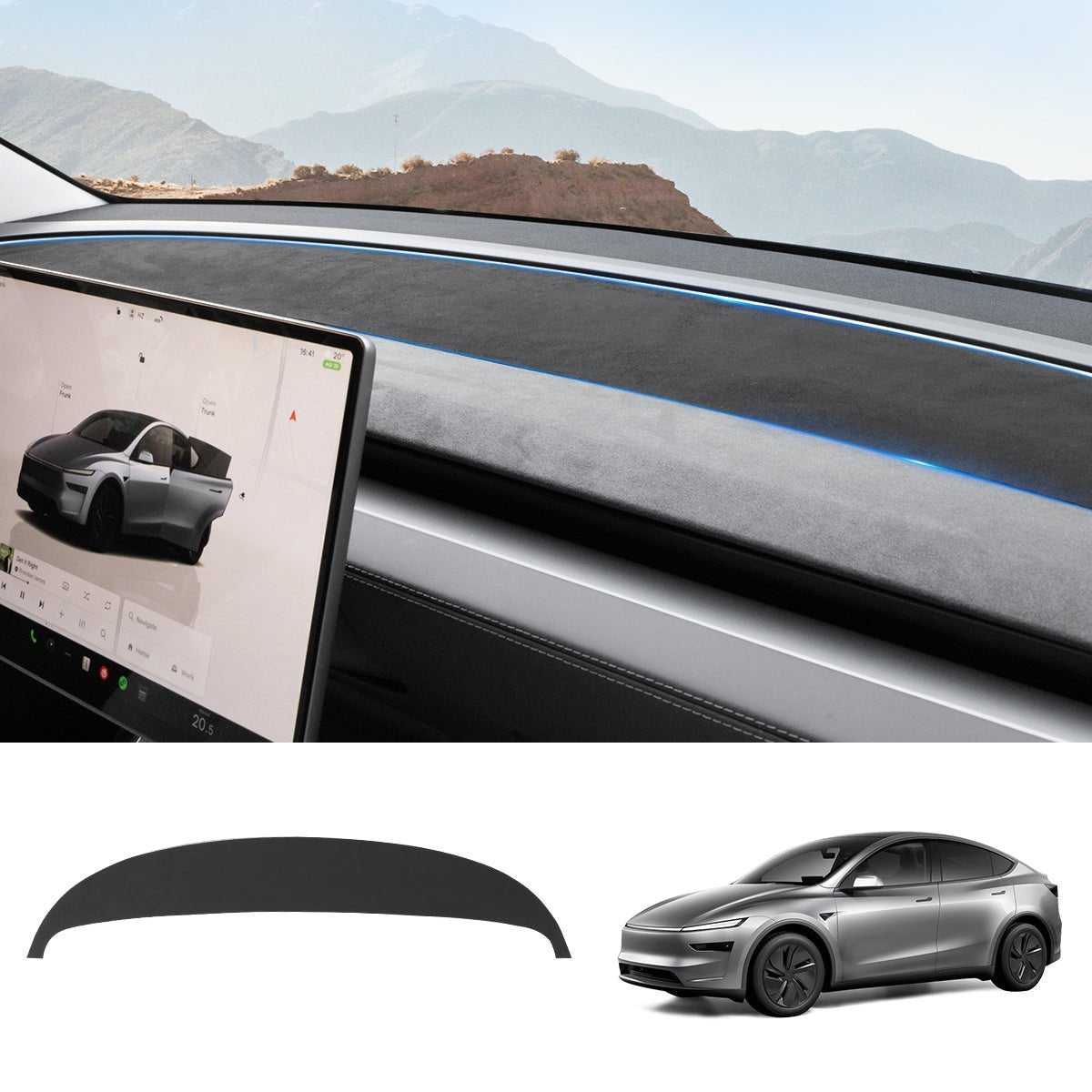Suede Sunshade Dashboard Mat – UV Protection & Anti-Glare for Tesla Model Y Juniper 2025+ - T-Launch