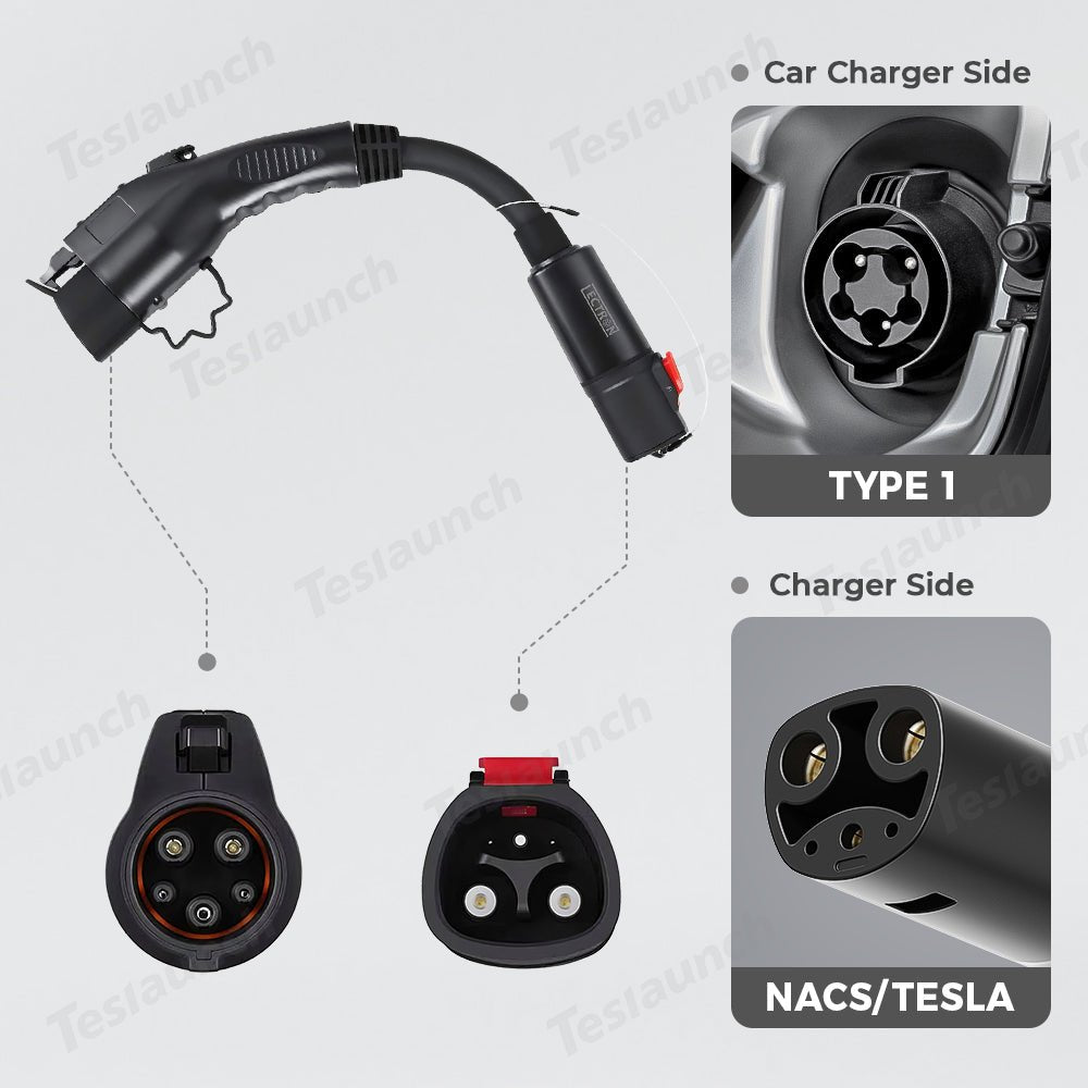 Tesla to J1772 Adapter Charger 60Amp / 250V AC Max, For All Tesla Model S/X/3/Y , For Level 1 - Level 2 Charging, IP44 Weatherproof - T-Launch