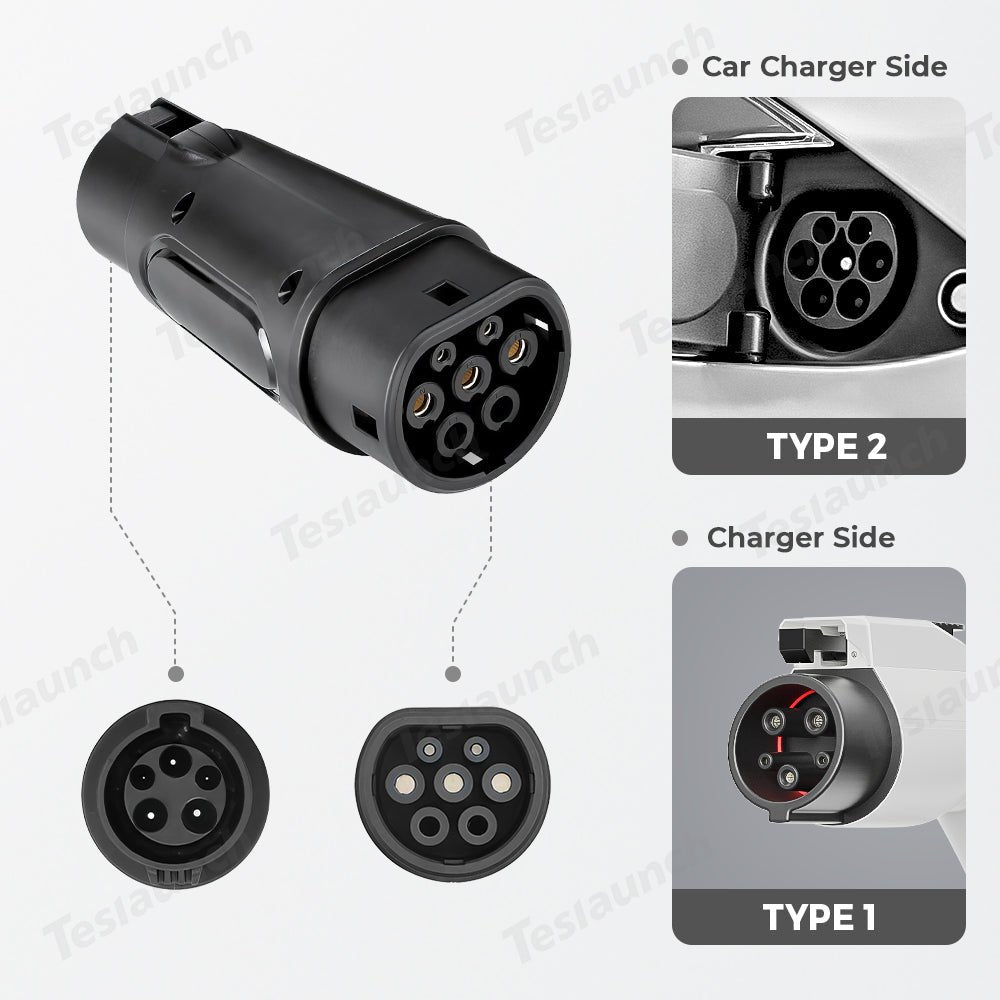 Type 1 to Type 2 EV Charging Adapter - T-Launch