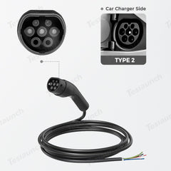 Type 2 Extension Cable - Compatible with All IEC 62196 EV Chargers - T-Launch
