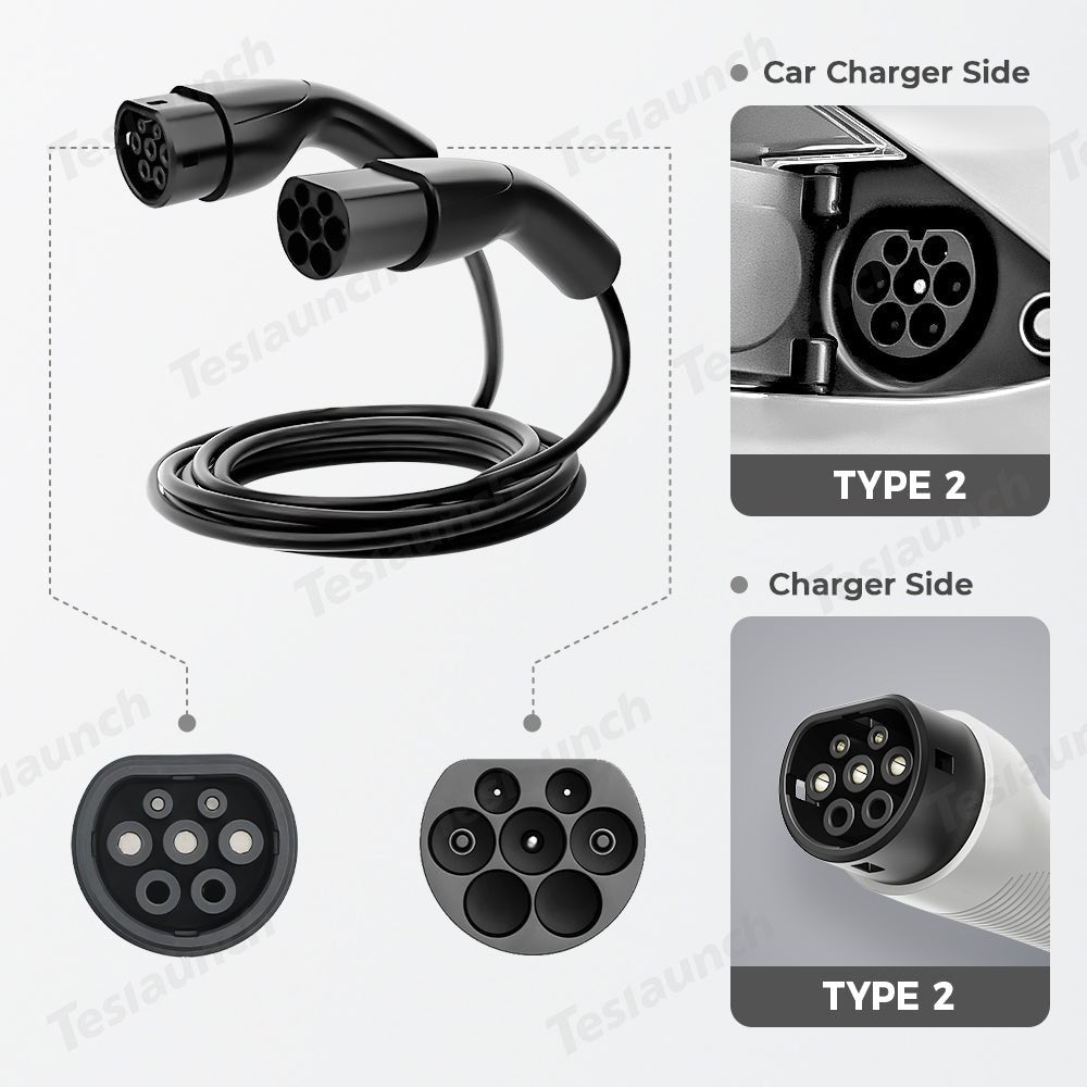 Type 2 Female to Male Plug IEC62196 Adapter Charging Station EV Charger Cable (Type 2 to Type 2 EV Charging Cable) - T-Launch
